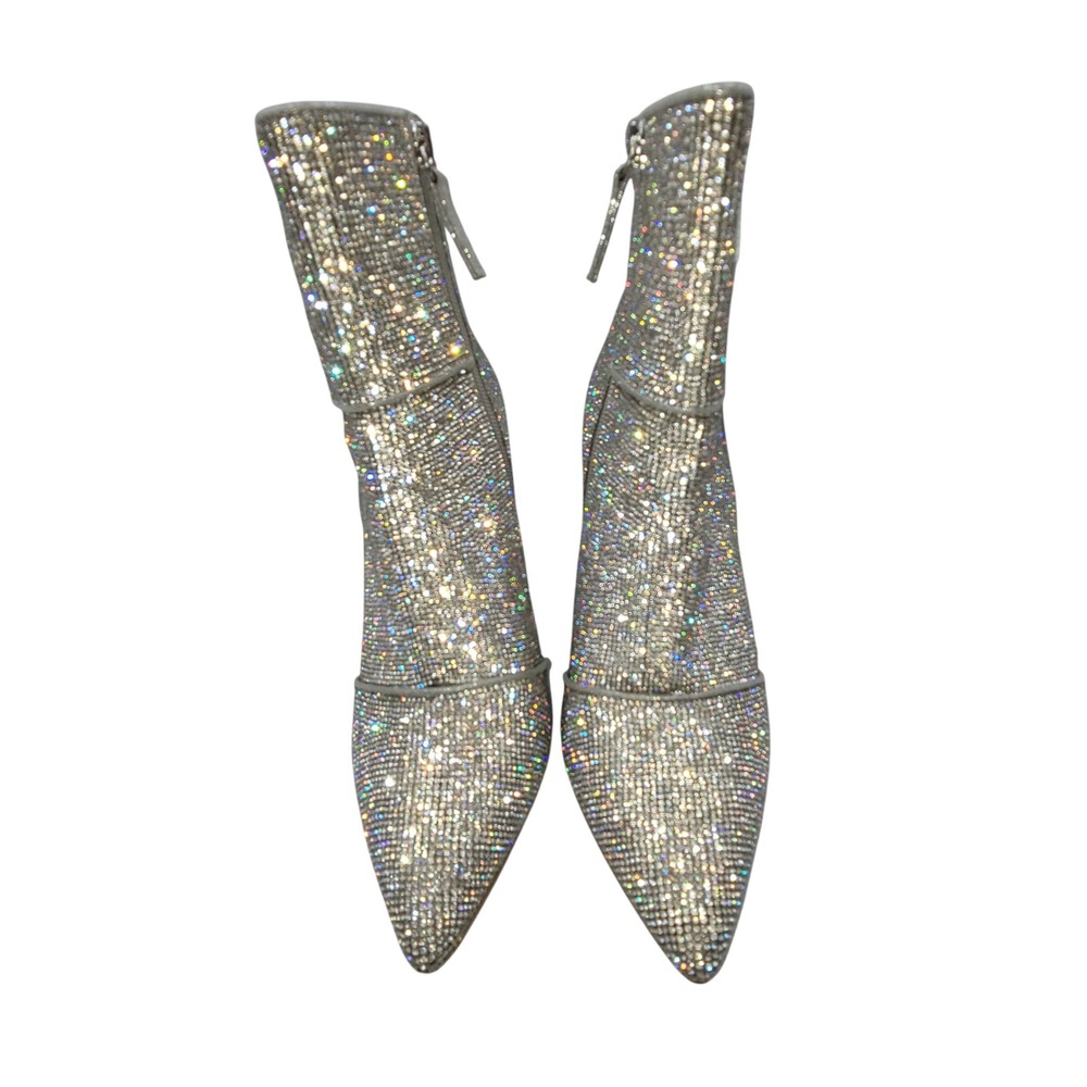 Steve Madden Noticed-R Rhinestone Silver Ankle Boots Pointed Toe Block Heel 8 - Picture 6 of 8